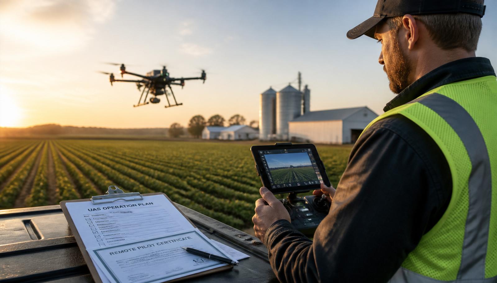 Drone compliance officer reviewing regulatory documentation with a pilot