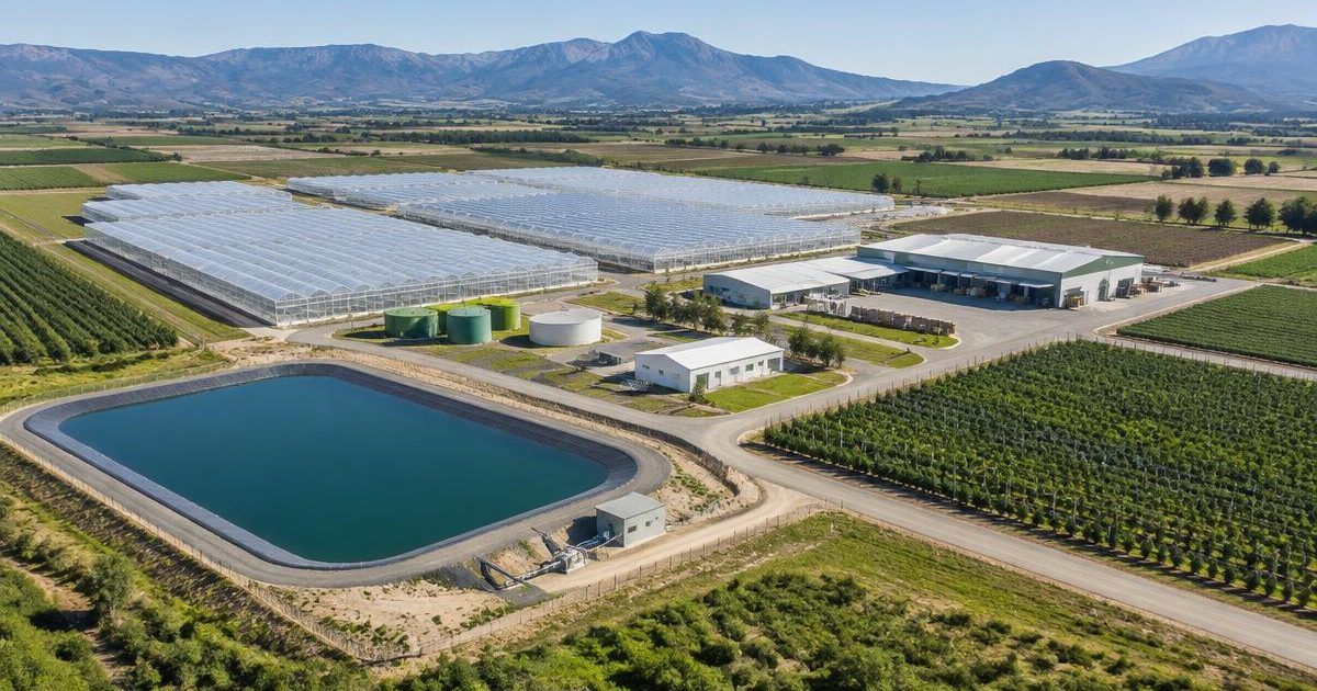 Documentos de planificación, mapas del sitio y gráficos financieros presentados para un estudio de factibilidad de un proyecto agrícola.