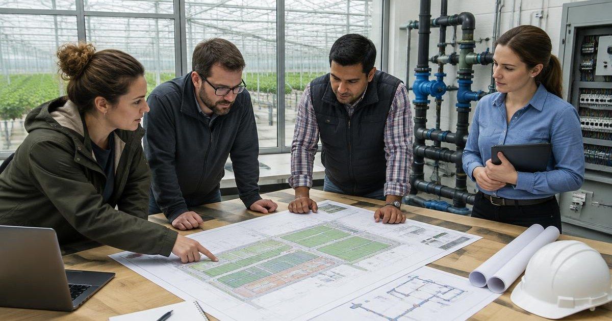 Matriz de responsabilidades de las interfaces que vincula los paquetes de invernadero, obra civil, sistemas de agua, alimentación eléctrica, control y central de acondicionamiento y envasado.