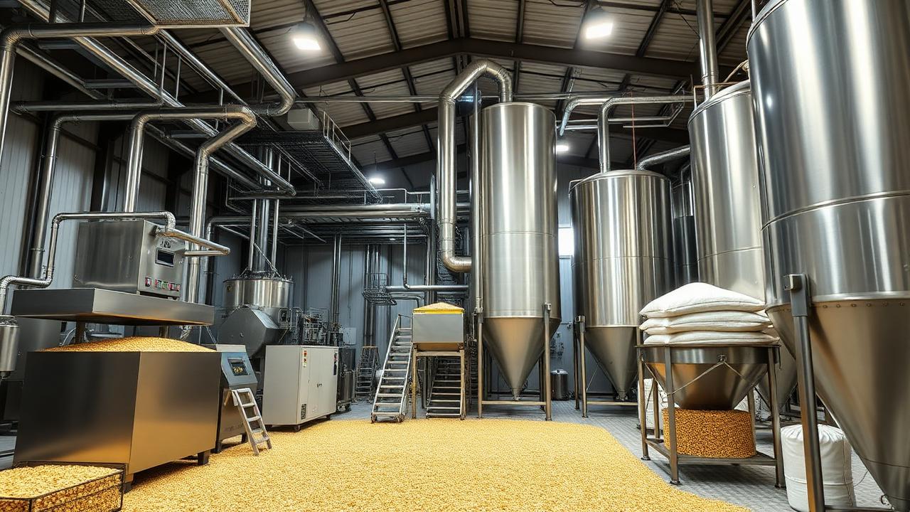 Industrial seed processing plant with cleaning, grading and bagging lines