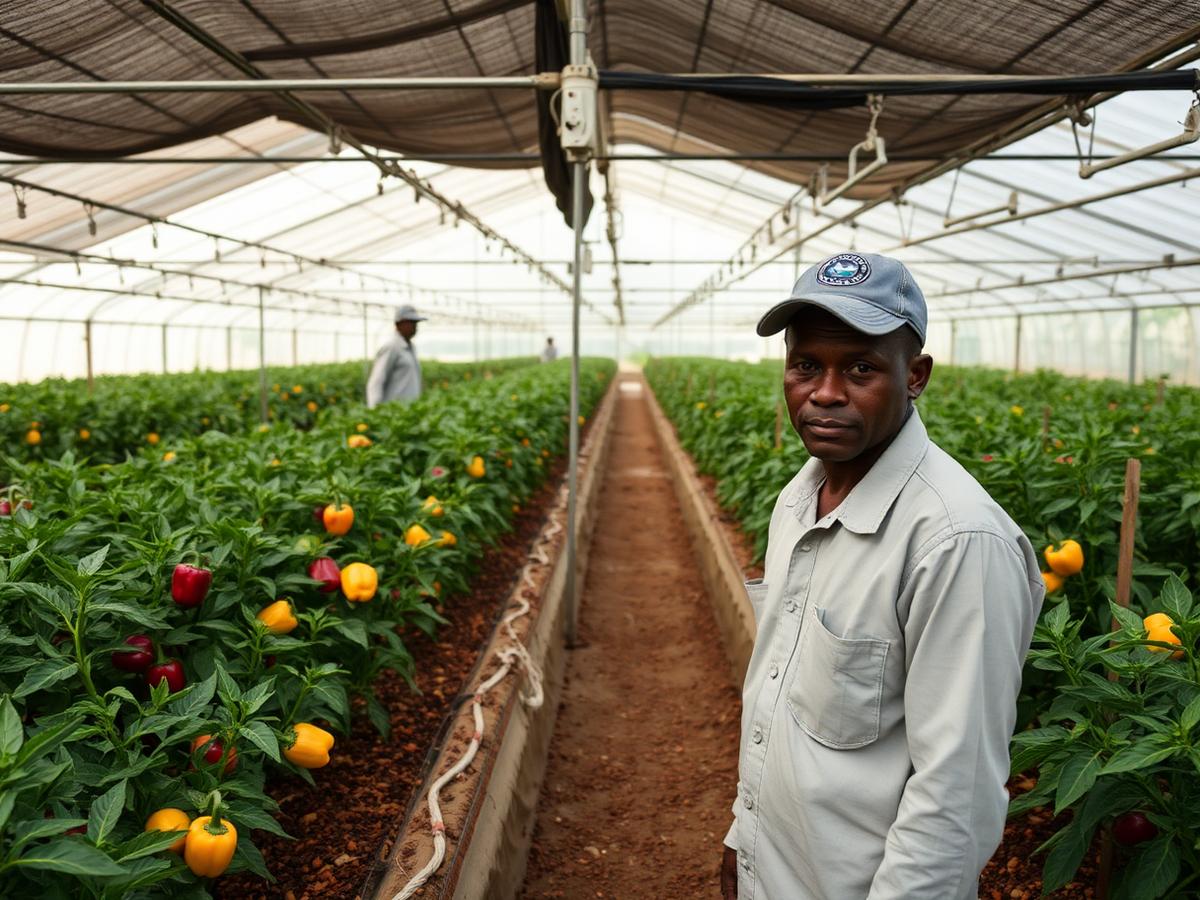 Bell pepper interior in Beninese greenhouse Bell pepper interior in Beninese greenhouse