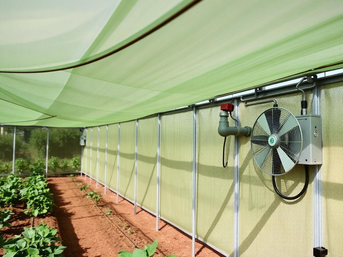 Mobile shade nets and pad-fan wall on Botswana greenhouse Mobile shade nets and pad-fan wall on Botswana greenhouse