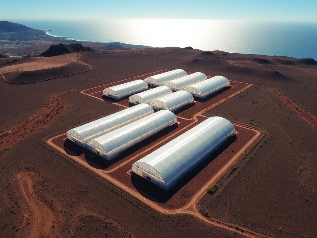 Estufa comercial em Cabo Verde com painéis solares e sistema de dessalinização