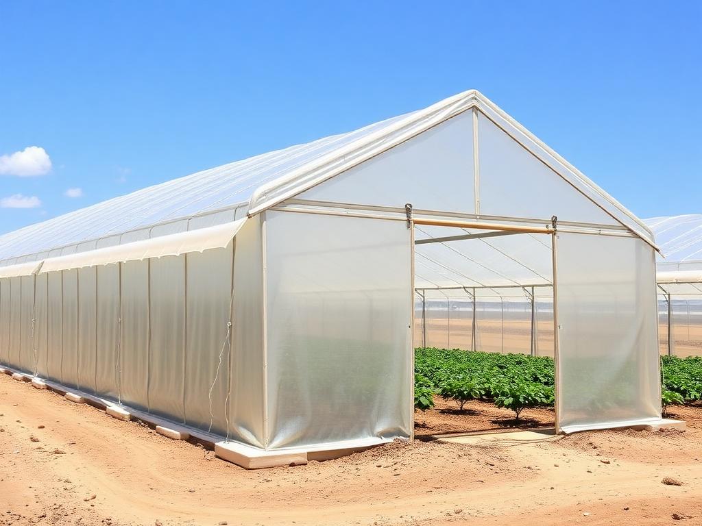 Estrutura de estufa reforçada contra vento em Cabo Verde com filmes anti-térmicos Estrutura de estufa reforçada contra vento em Cabo Verde com filmes anti-térmicos