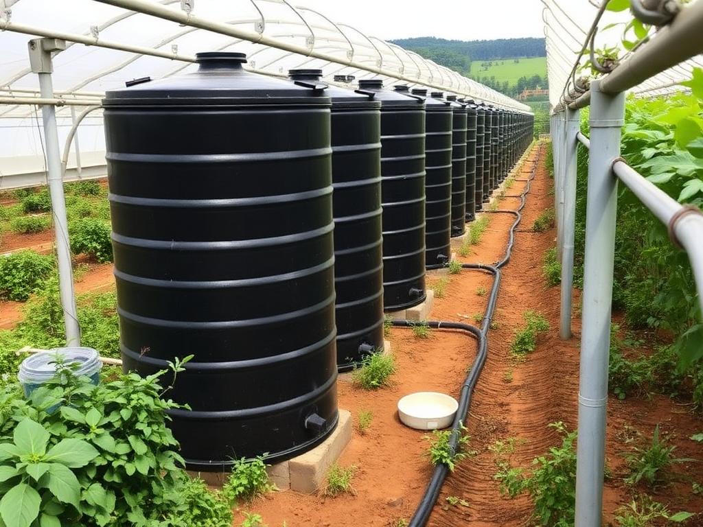 Rainwater harvesting tanks at a Kenyan greenhouse farm Rainwater harvesting tanks at a Kenyan greenhouse farm