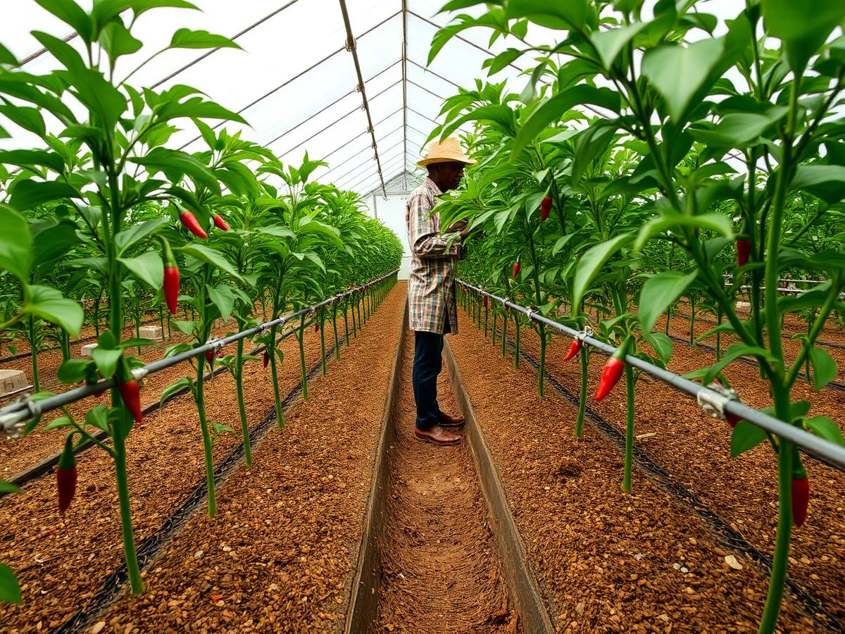 Bird-eye chili interior in Malawian greenhouse Bird-eye chili interior in Malawian greenhouse