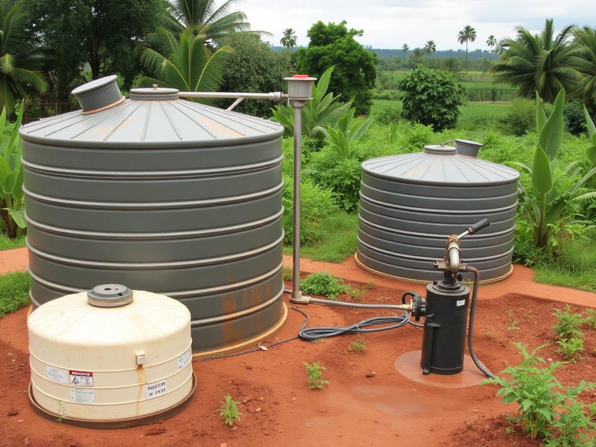 Water reservoir and drip head at Malawian greenhouse Water reservoir and drip head at Malawian greenhouse