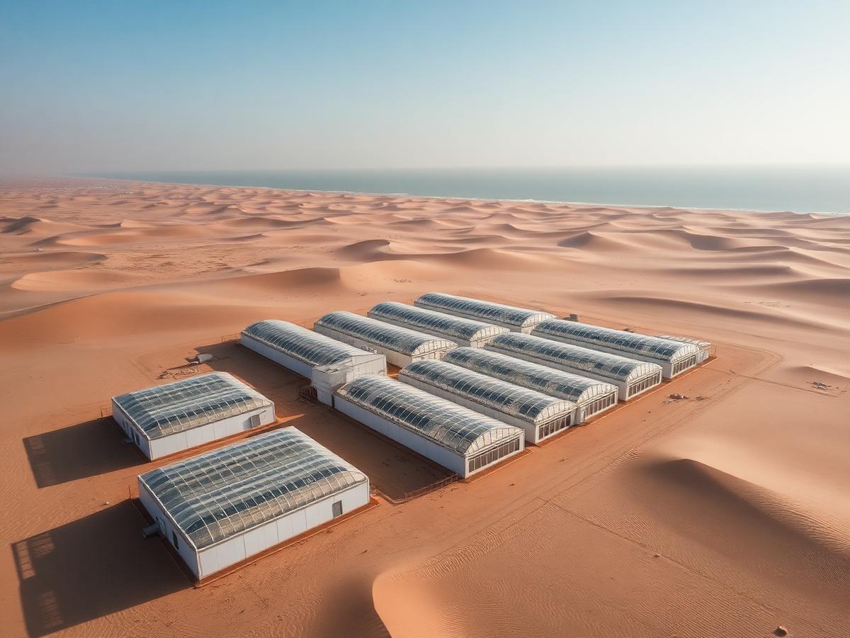 Aerial view of Mauritanian desert greenhouse project Aerial view of Mauritanian desert greenhouse project