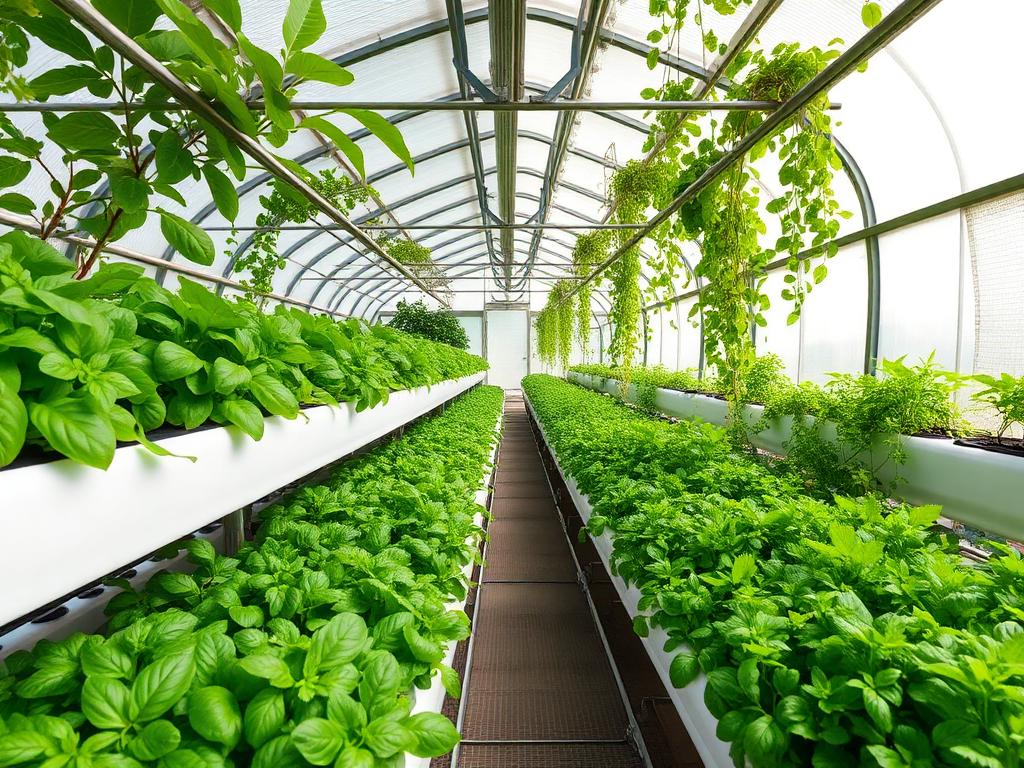 Hydroponic leafy greens and herbs in a Mauritius greenhouse Hydroponic leafy greens and herbs in a Mauritius greenhouse