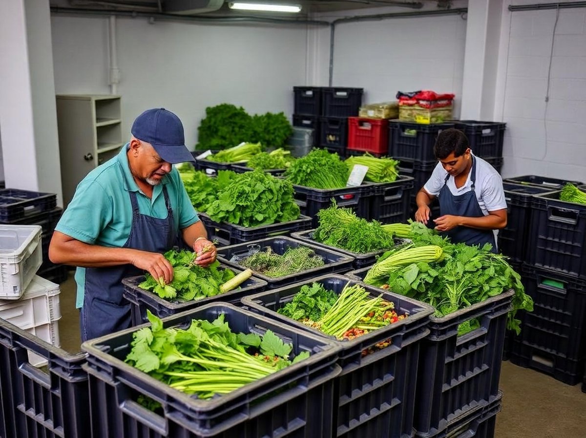 Export pack-house in Mauritius sorting fresh herbs and vegetables Export pack-house in Mauritius sorting fresh herbs and vegetables
