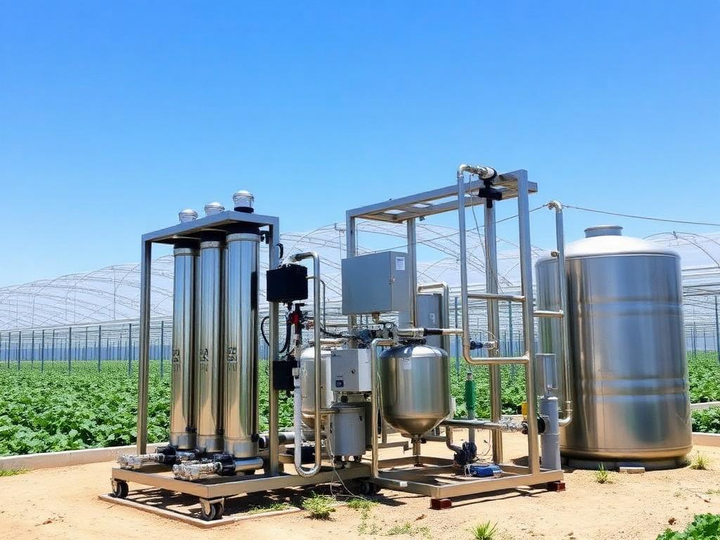 Reverse osmosis water treatment plant at a Moroccan greenhouse farm Reverse osmosis water treatment plant at a Moroccan greenhouse farm