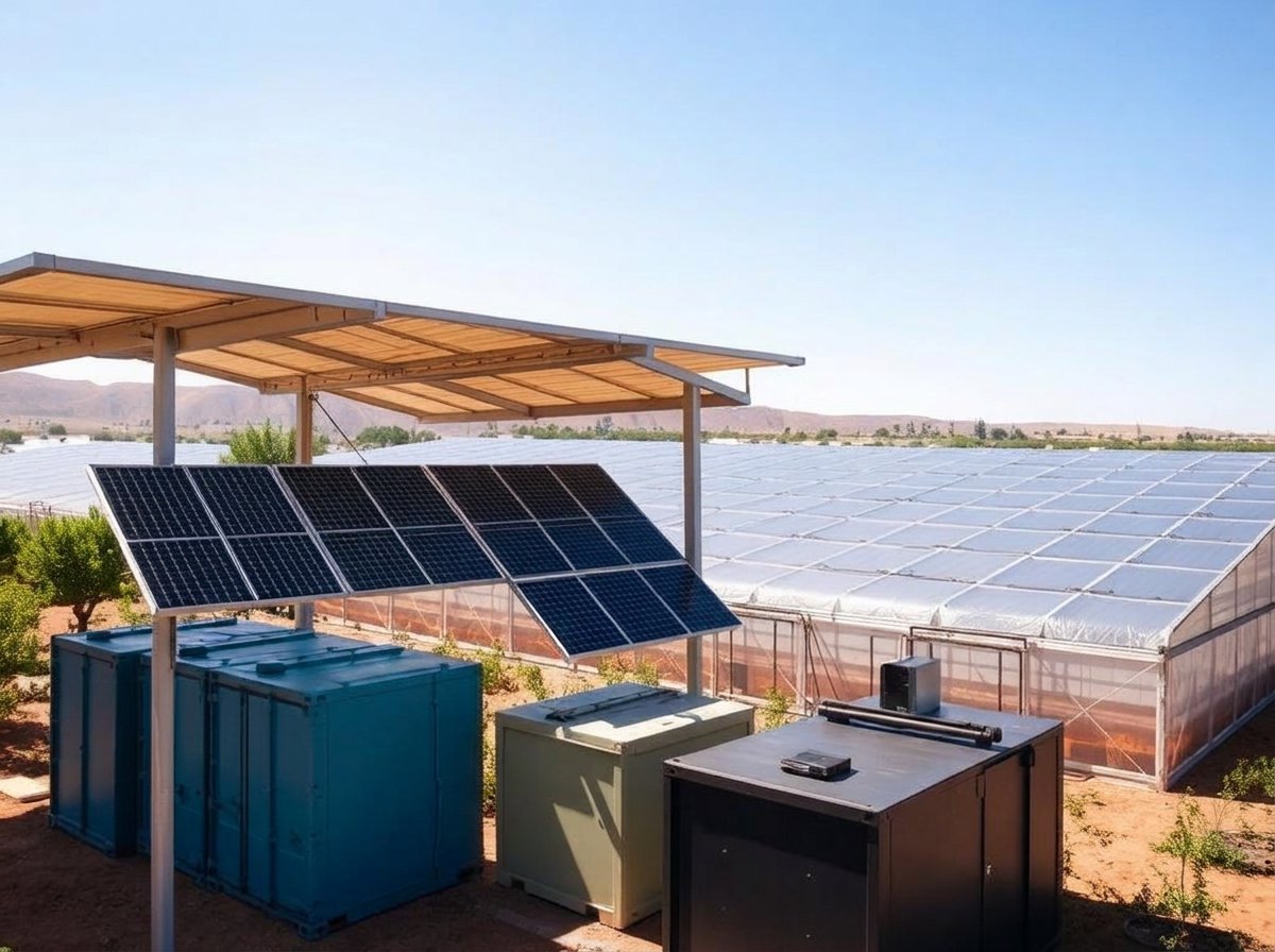 Solar PV carport and battery storage at a Moroccan greenhouse complex Solar PV carport and battery storage at a Moroccan greenhouse complex