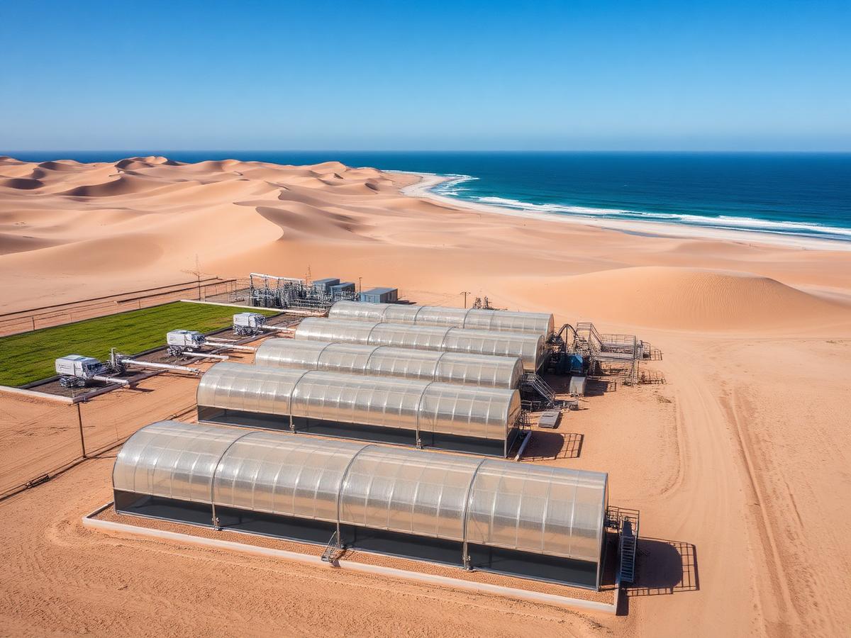 Coastal desalination feeding Namibian greenhouse near Walvis Bay Coastal desalination feeding Namibian greenhouse near Walvis Bay