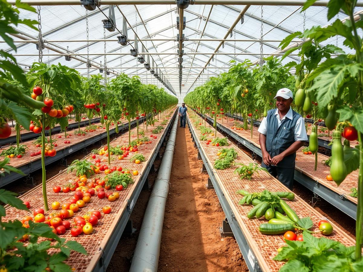 Tomato and cucumber interior in Namibian greenhouse Tomato and cucumber interior in Namibian greenhouse