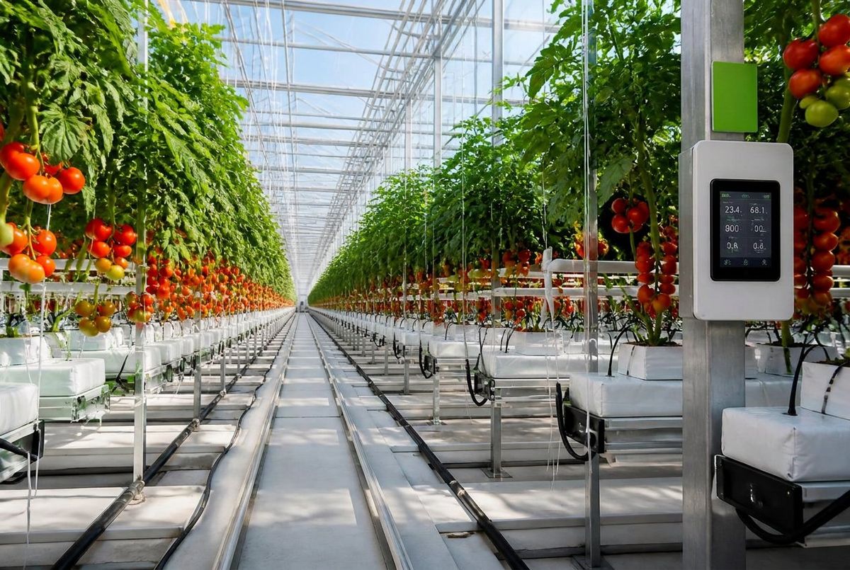 High-wire tomato crop rows