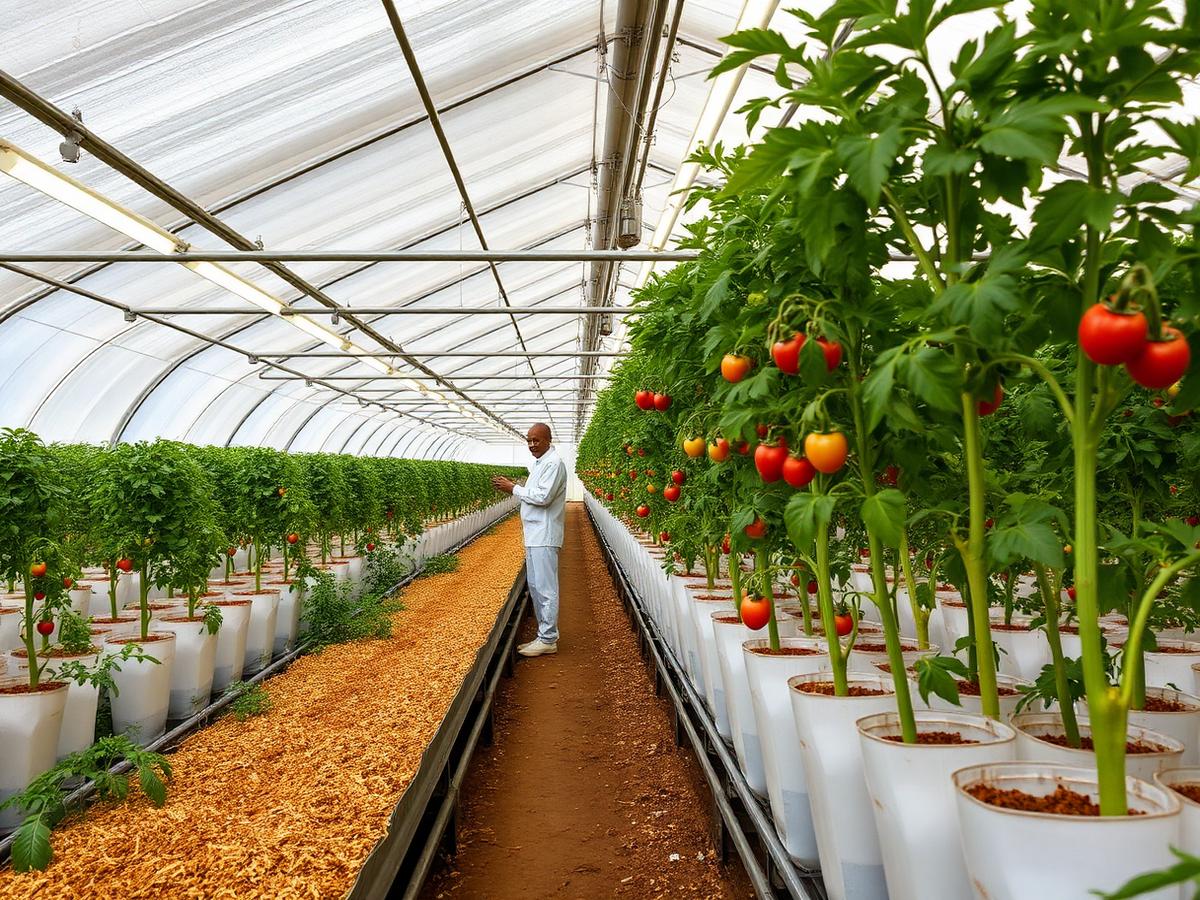 Cherry tomato interior in Rwandan greenhouse Cherry tomato interior in Rwandan greenhouse