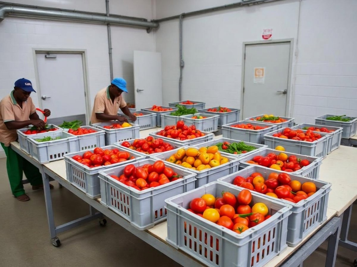 Station de conditionnement au Sénégal avec tri de tomates et poivrons pour l'export Station de conditionnement au Sénégal avec tri de tomates et poivrons pour l'export