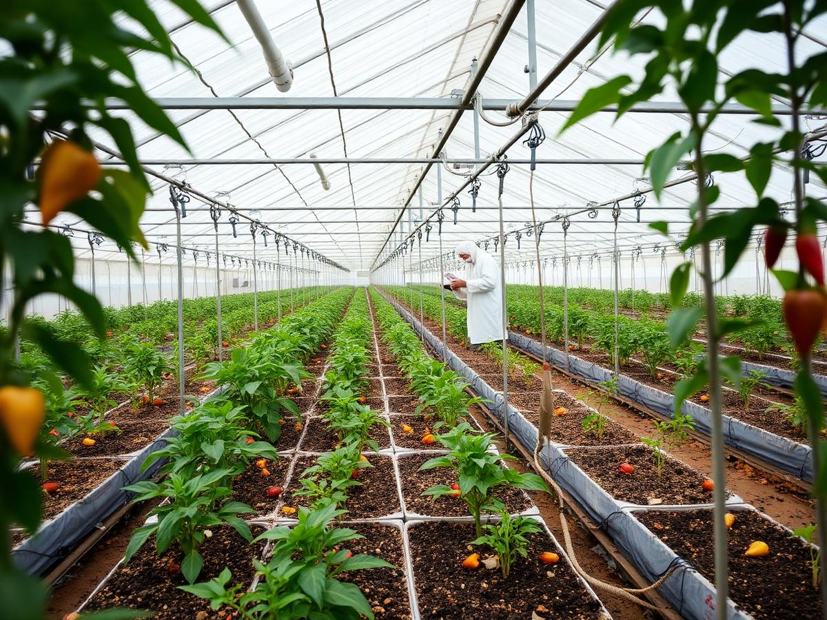 Chili and capsicum interior in Ugandan greenhouse Chili and capsicum interior in Ugandan greenhouse