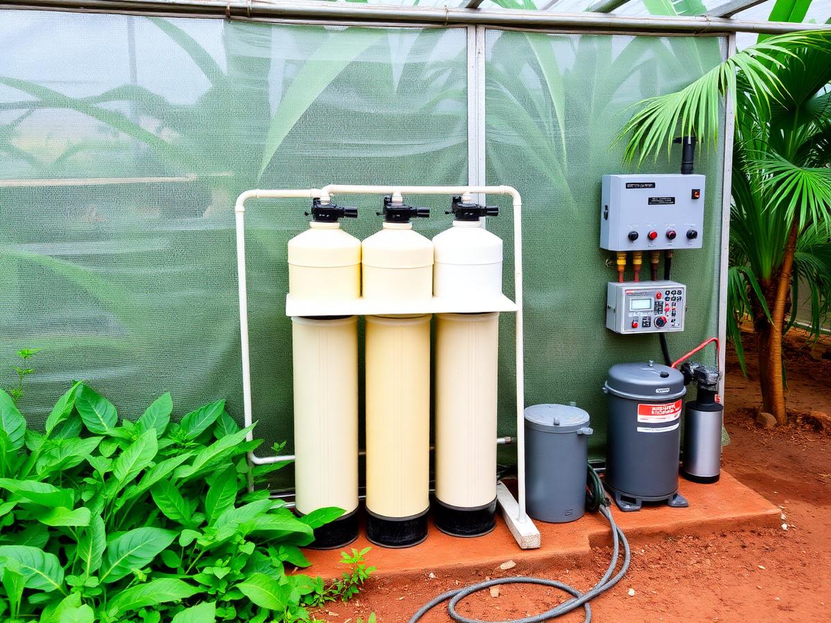 Drip fertigation station at Ugandan greenhouse Drip fertigation station at Ugandan greenhouse