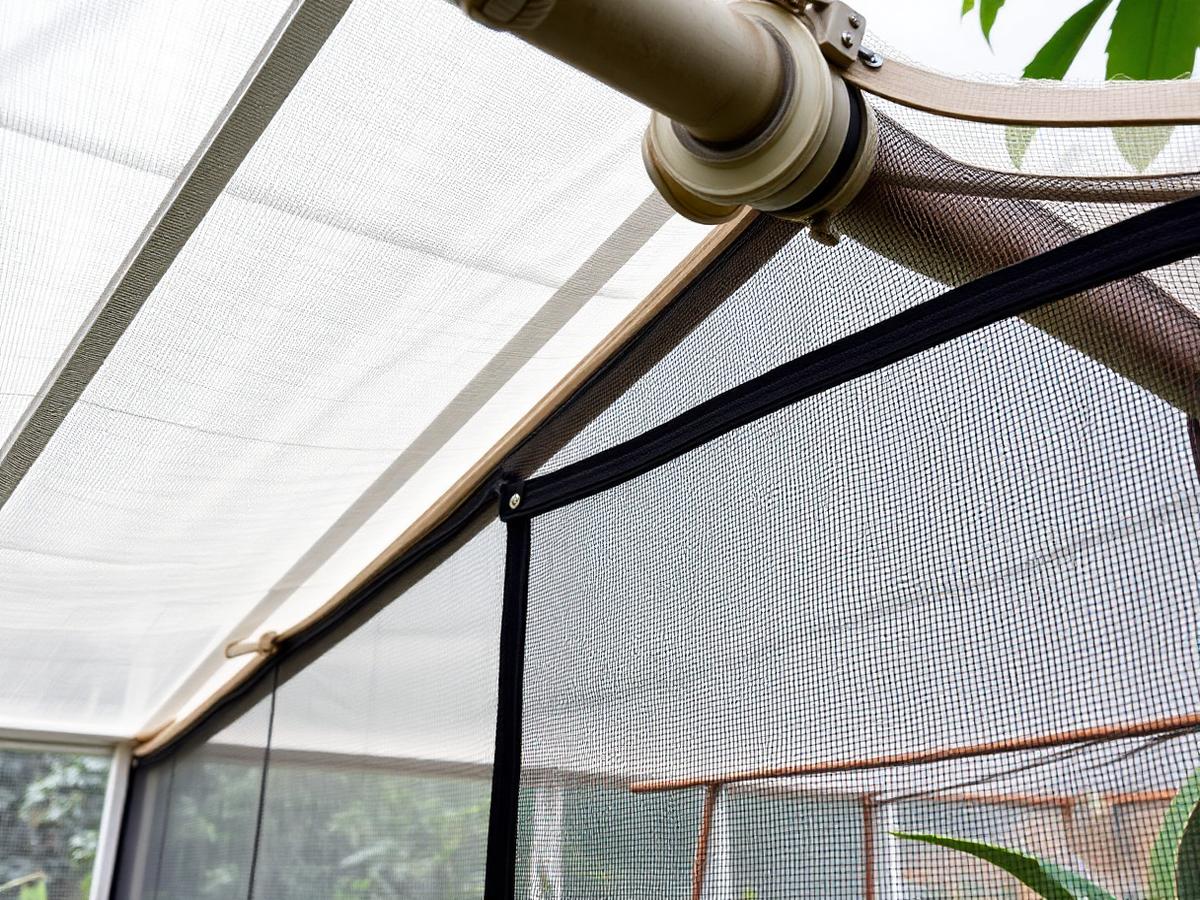 Roof ventilation and 30-mesh insect screens on Ugandan greenhouse Roof ventilation and 30-mesh insect screens on Ugandan greenhouse