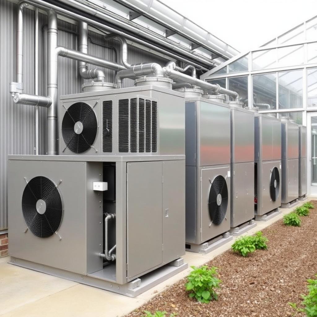 Industrial heat pump array serving net-zero greenhouse for high COP heating and cooling Industrial heat pump array serving net-zero greenhouse for high COP heating and cooling